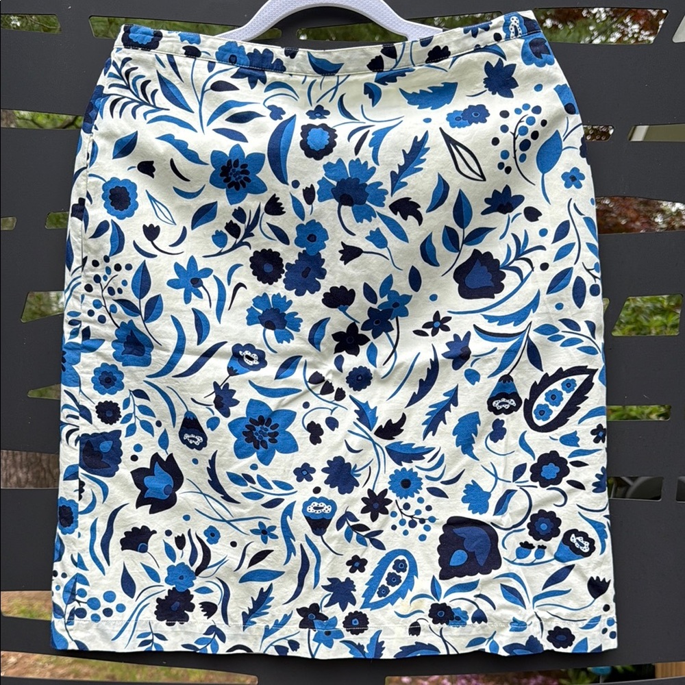 Boden Blue and White Knee-Length Pencil Skirt Resort Wear